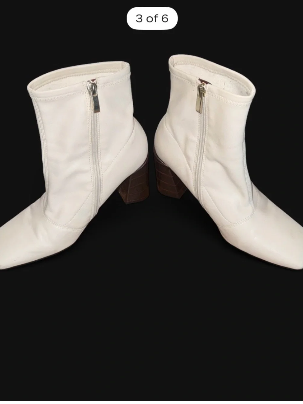 Franco Sarto Women's White Leather Ankle Bootie Square Toe Block Heel Zip